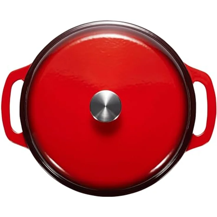 AmazonBasics Bräter Schmortopf aus liertem Gusseisen, 4 L, Rot – Bild 4