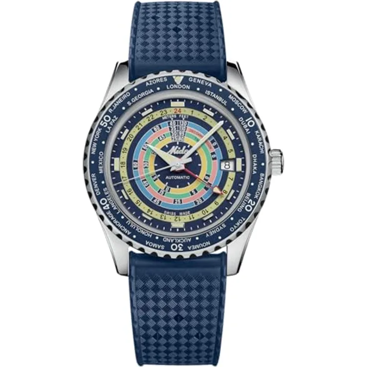 MIDO Decompression Worldtimer M0268291704100 Herren Automatikuhr 80h Gangreserve, Edelstahlgehäuse, Silber