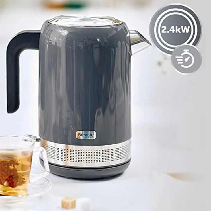 Breville High Gloss elektrischer Wasserkocher | 1,7 l | 2,4-kW-Heizelement für schnelle Kochzeiten | Grau & Edelstahl [VKT157X] – Bild 2