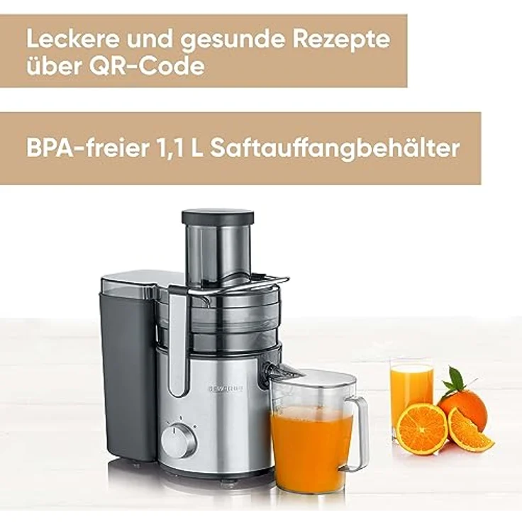 SEVERIN ES 3570 Entsafter (800 W, mit 1,1 L Saftbehälter) schwarz-edelstahl – Bild 2