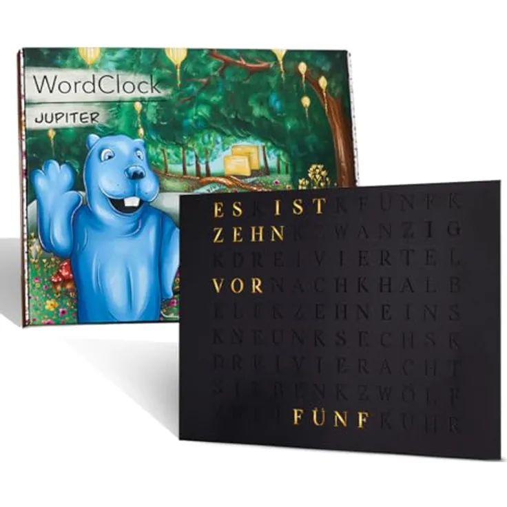 build-yours WordClock Jupiter gelaserter Edelstahl in matt Schwarz - LED Wanduhr mit WLAN-Steuerung und hochwertiger Beleuchtung