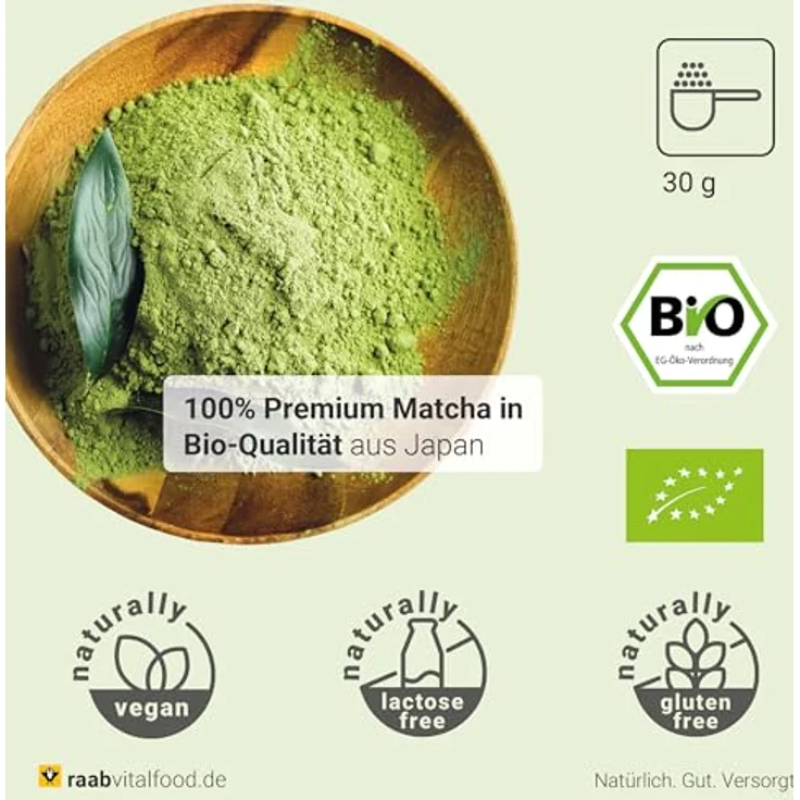 Raab Vitalfood Matcha Grüntee Premium Pulver, feines Matcha Pulver aus Japan für Tee und Matcha Latte, 30 g – Bild 2