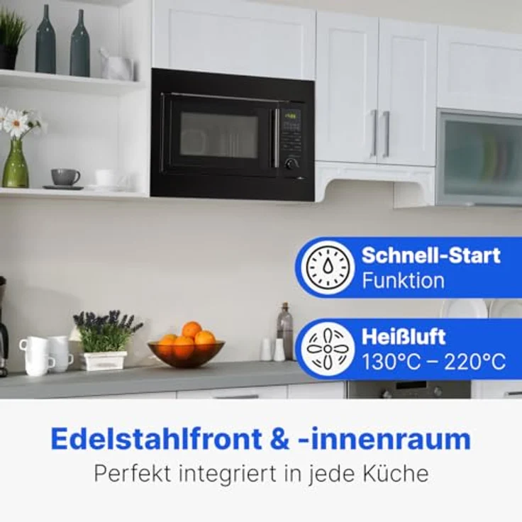 Bomann® MWG 2216 H EB, Einbaumikrowelle mit Grill und Heißluft, 25L, 900W Mikrowelle, 1100W Grill, 2500W Heißluft, schwarz – Bild 4