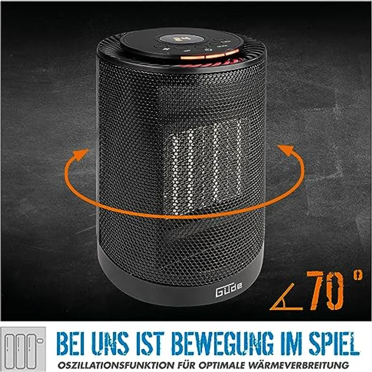 Güde Keramik Heizlüfter GKH 1200 DT (1200 W, 2 Heizstufen m. Ventilatorfunktion, 15 m³ max. Raumheizvermögen, PTC-Keramik Heizelement, Oszillation, Timerfktn., LED-Display, Überhitzungs- & Kippschutz) – Bild 4