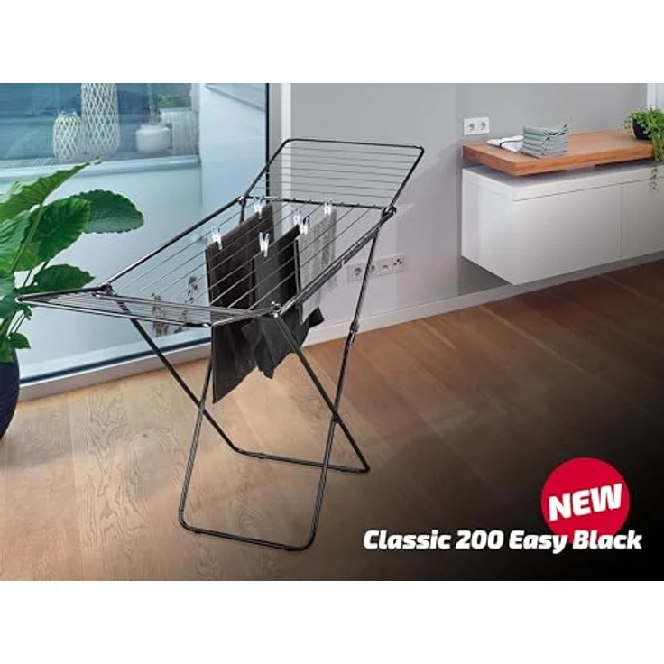 Leifheit Standtrockner Classic 200 Easy Black, Wäschetrockner mit 20m Trockenlänge, höhenverstellbaren Flügeln, für drinnen und draußen geeignet, für ca. 2 Waschmaschinenfüllungen – Bild 3