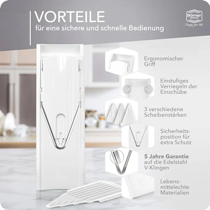 Börner Gemüsehobel V1 ClassicLine Basis Set, Kunststoff, nur zum Schneiden von Scheiben weiß – Bild 6