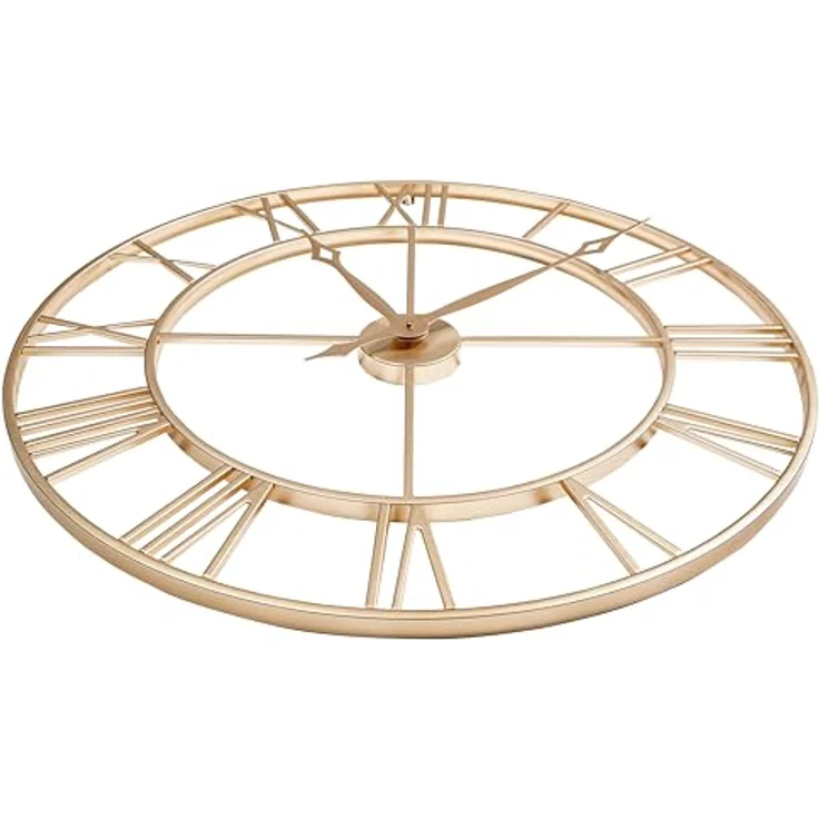 Samilito Große Wanduhr im Vintage-Stil, rund, geräuschlos, Gold, 76 cm, Gratis Extraset Uhrzeiger in Schwarz – Bild 4