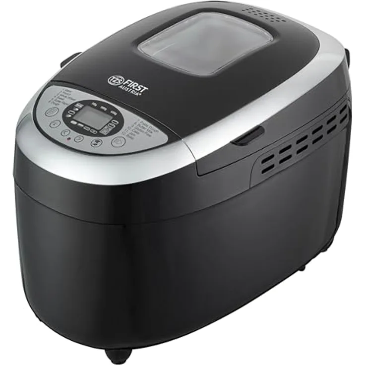 TZS First Austria Brotbackautomat mit 12 Automatikprogrammen, 700g-1000g-1250g Füllmenge, Timer, einstellbare Bräunungsgrade und Warmhaltefunktion - 850W