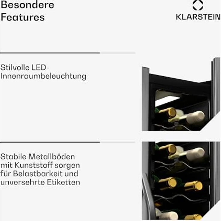 Klarstein Vinamour Weinkühlschrank 24 Flaschen – 2 Zonen, Edelstahl-Doppeltür, Touch-Steuerung, LED, UV-Schutz, freistehend – Bild 4