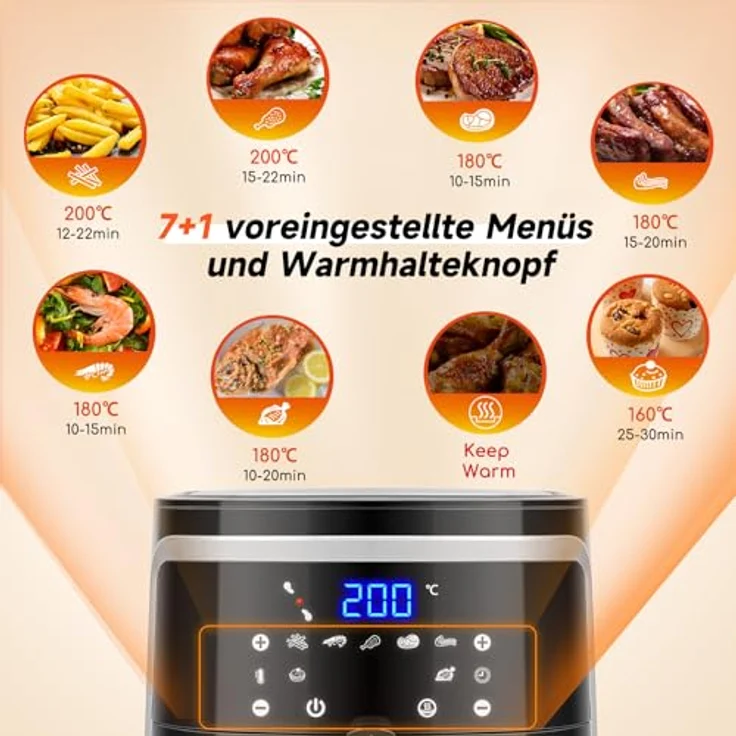 Aigostar - XXL-Luftfritteuse mit Staubschutz, 7 l Air Fryer, 1900 W, Warmhaltefunktion und LED-Touch-Panel – Bild 5