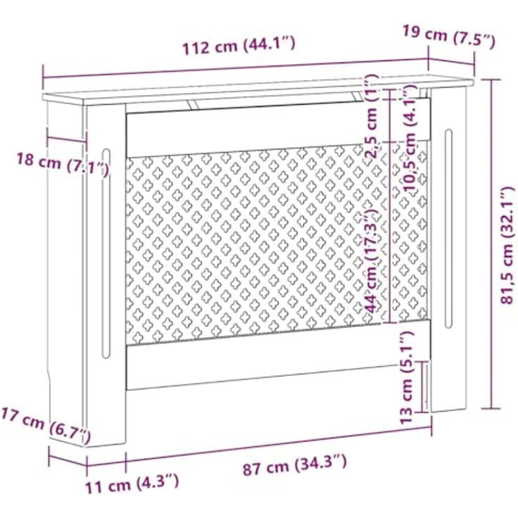 vidaXL Heizkörperverkleidung Schwarz, MDF mit Latten-Design, 112x19x81,5 cm – Bild 3