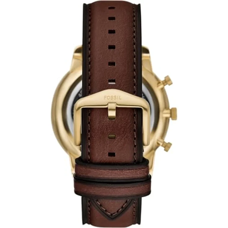 Fossil FS6113, Herren Analog Quarz Uhr mit goldenem Zifferblatt, braunem Lederarmband, 44 mm, wasserdicht bis 50 m – Bild 3