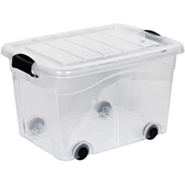 Kreher 2 Stück Rollboxen Set 20 und 40 Liter Volumen mit Deckel, Transparenter Ausführung aus robustem Kunststoff – Bild 2