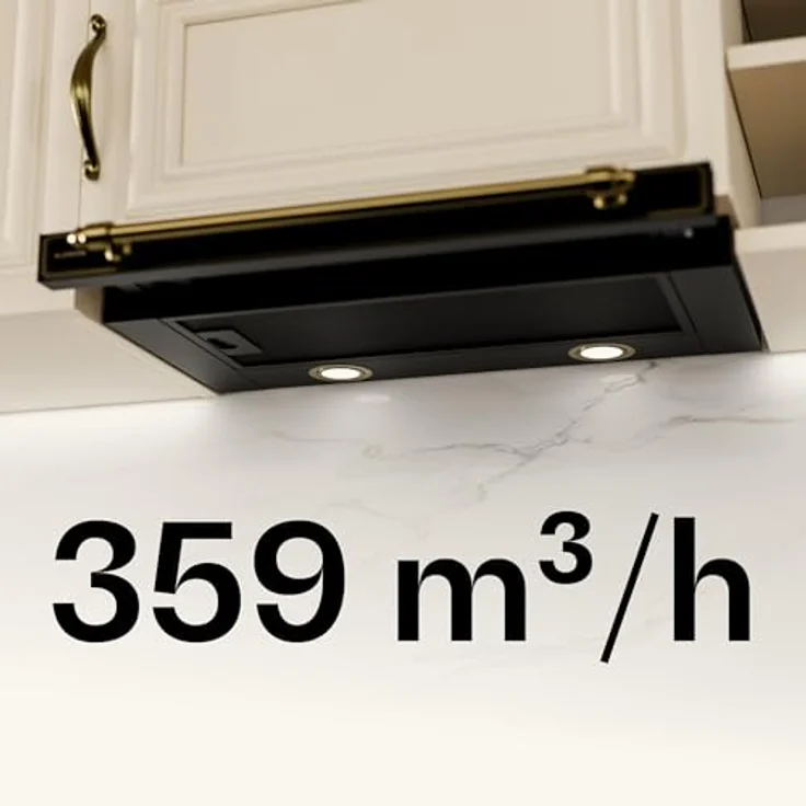 Klarstein Victoria Dunstabzugshaube, 60cm Unterbauhaube im Retro-Design, 358 m³/h, Energieeffizienz A++, LED-Beleuchtung, Ausziehbar, Aluminium- & Aktivkohlefilter, leise, Schwarz – Bild 4
