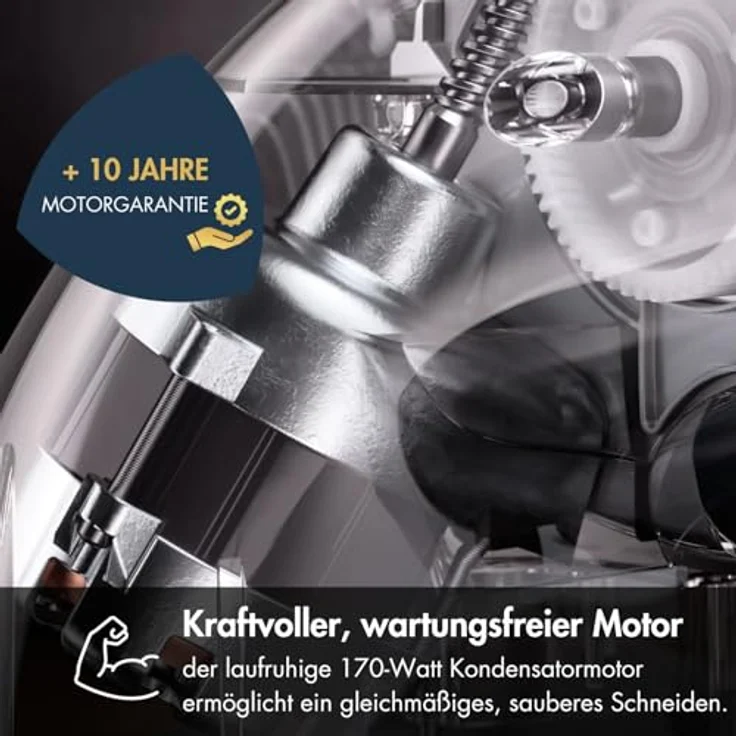 Graef M20EU Allesschneider 170W, inkl. MiniSlice-Aufsatz, Moment- und Dauerschalter, 170 mm, glattes, durchgehärtetes Vollstahlmesser, 20 mm Schnittstärke, Edelstahl, silber  – Bild 8