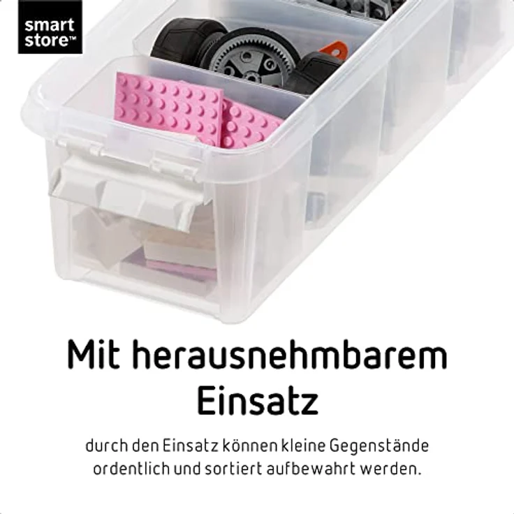 SmartStore Kleine Aufbewahrungsbox 3,5L–Einzelbox mit Einsatz, Deckel und Clipverschluss–transparente und stapelbare Plastik Boxen–Kunststoff BPA-frei und lebensmittelecht–38x14x11cm-10 Jahre Garantie – Bild 2