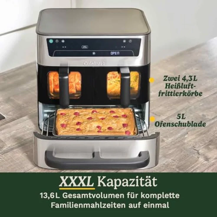 Cuisinart Tri Zone 13,6L Heißluftfritteuse & Ofen, PFAS-frei, 3 Zonen, 2×4,3L Körbe + 5L Schublade, 9-in-1: Frittieren, Backen, Grillen, Dörren, Pizza, Toast, Sync & Match – Bild 2