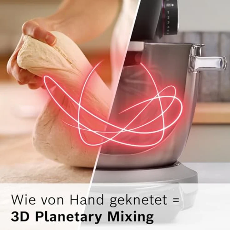 Bosch Küchenmaschine Serie 8 MUMS8ZS18, 1.800 W mit 6L Edelstahlschüssel, Automatikprogramm, Waage, Timer und 7 Stufen, 3D PlanetaryMixing, spülmaschinenfest – Bild 5