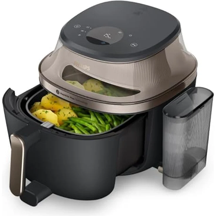 Philips Heißluftfritteuse NA547/07 Steam Airfryer 5000 Series, 7,2L, 2000 W, mit Dampfgarfunktion und RapidAir Plus Technologie, Schwarz/Gold – Bild 5