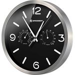 Bresser Funkuhr Wanduhr MyTime ND Thermo-Hygro mit geräuschlosem Funkuhrwerk, Edelstahlrahmen und Anzeige für Temperatur und Luftfeuchtigkeit, schwarz, 250x250mm