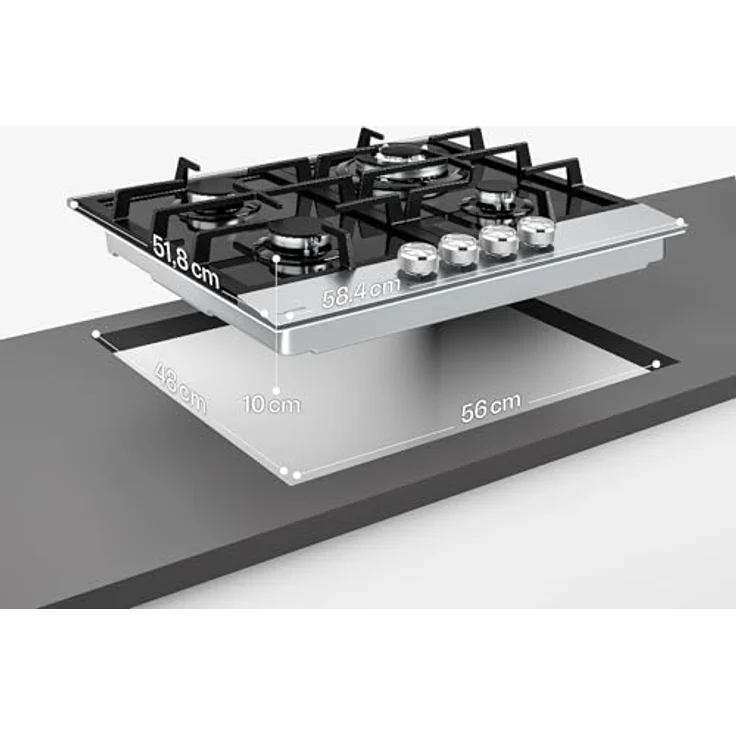 Klarstein Verosteel Gaskochfeld, 4-Brenner, 8000W, 60cm, Glas & Edelstahl, Flammenausfallschutz, elektrisch zündbar, Flüssiggas/Erdgas – Bild 7