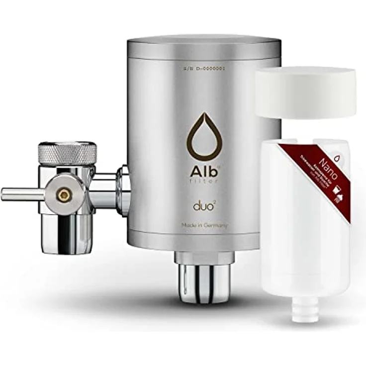 Alb Filter Duo Nano Wasserhahnfilter mit Keimsperre, Edelstahl Mattiert, Bakterienfiltration 99,999%, inkl. Vorfilter – Bild 1