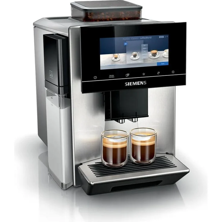 Siemens EQ900 Plus TQ903RZ3, Volautomatische Espressomaschine mit Keramikmahlwerk, automatischem Milchaufschäumer und TFT-Display, Silber