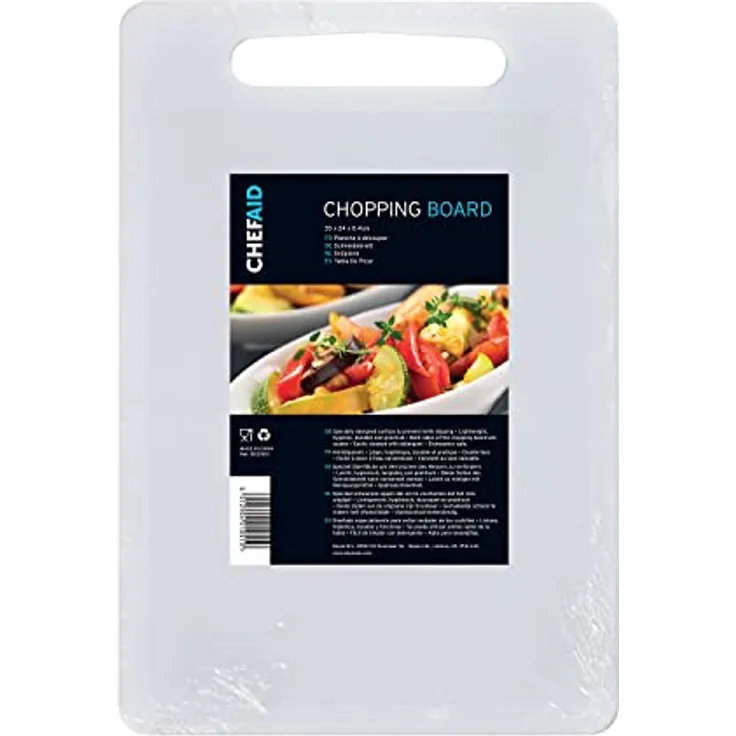 Chef Aid Schneidebrett, weiß, Polypropylen, multifunktional, rutschfeste Oberfläche, einfache Reinigung und spülmaschinenfest, mit Griff, 35 x 25 cm, andere Farben erhältlich