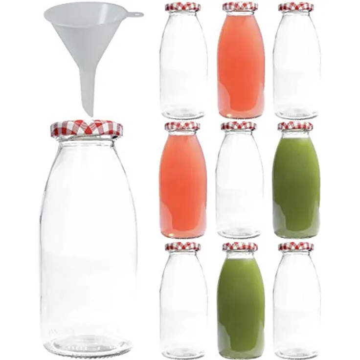 mikken| 10 Glasflaschen 250 ml, Flasche mit Schraubverschluss inkl. Trichter