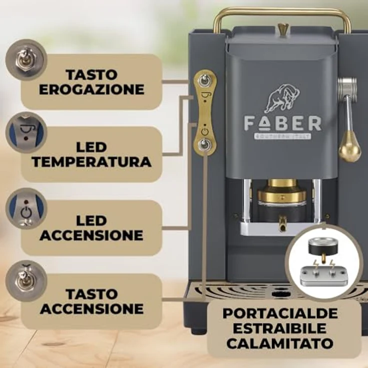 Faber Coffee Machines Faber Pro Deluxe 3.0, Kaffeepadmaschine in Messing mit ESE-Pads, hygienischem Glaskessel und magnetisch abnehmbarer Brühgruppe – Bild 3