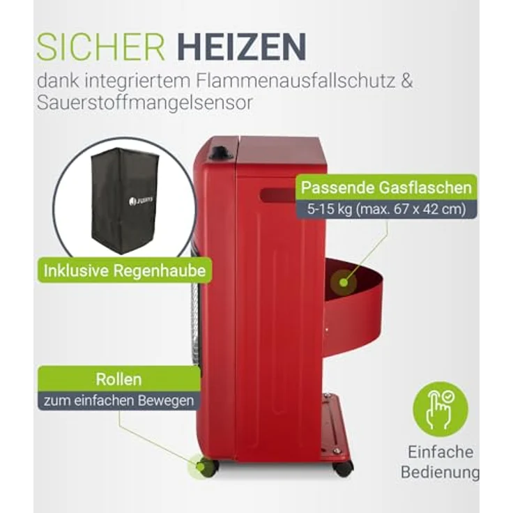 Juskys Heizstrahler GS42US, 4200 W Infrarot-Gasheizung mit 3-Stufen-Wärme-Regler, rot, mobiler Gasheizer mit Sicherheitsstandards – Bild 6