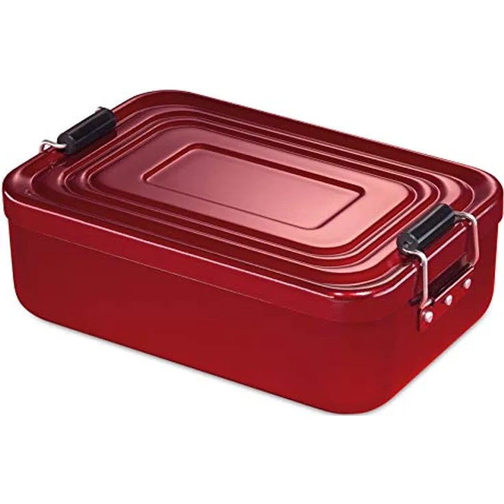 Küchenprofi Lunchbox aus Aluminium | für Erwachsene und Kinder | Brotdose mit Fächern, verstellbar | mit Silikondichtung | 18 × 12 × 5,5 cm | rot
