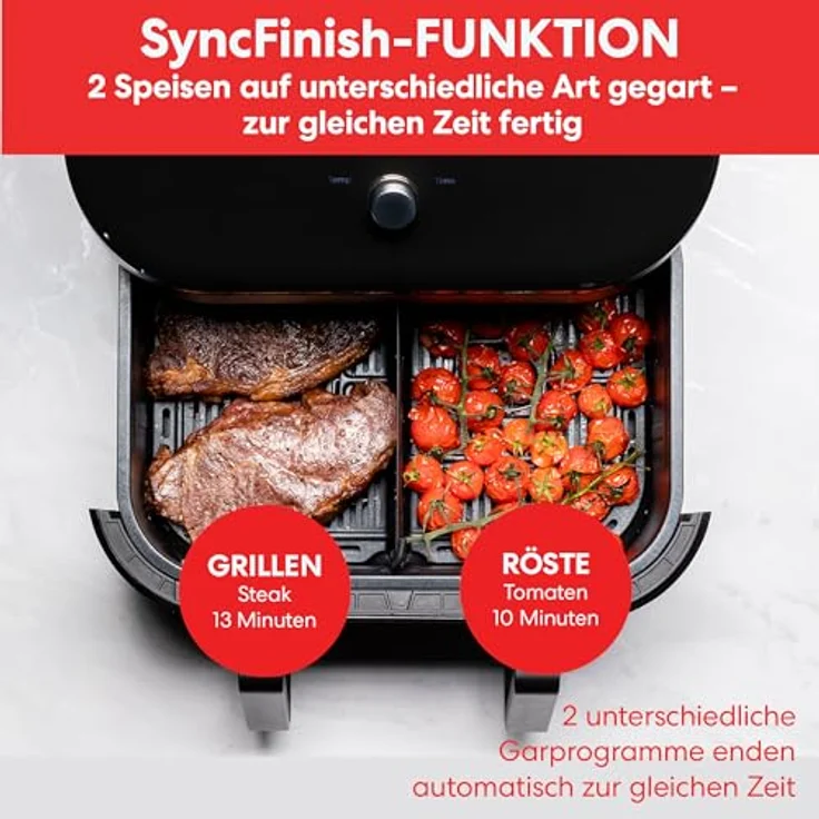 Instant VersaZone Heißluftfritteuse/XXL Single + Doppelkammer in 1-8.5L Digitaler Air Fryer Edelstahl, 8-in-1 Smart Programme - Frittieren, Backen, Braten, Grillen, Dörren, Aufwärmen – Bild 4