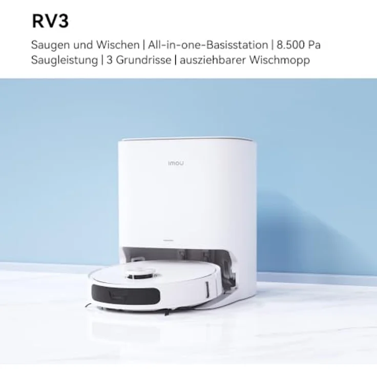 "Imou Nass-Trocken-Saugroboter RV3 2-in-1 Roboter Staubsauger mit Wischfunktion und Reinigungsstation, inkl. ausziehbarem Mopp, IMOU-SENSE KI-Algorithmus, extrastarke 8500 Pa Saugkraft, leistungsstarker 6400 mAh Akku, LIDAR-Mapping, automatische Teppicherkennung" – Bild 2