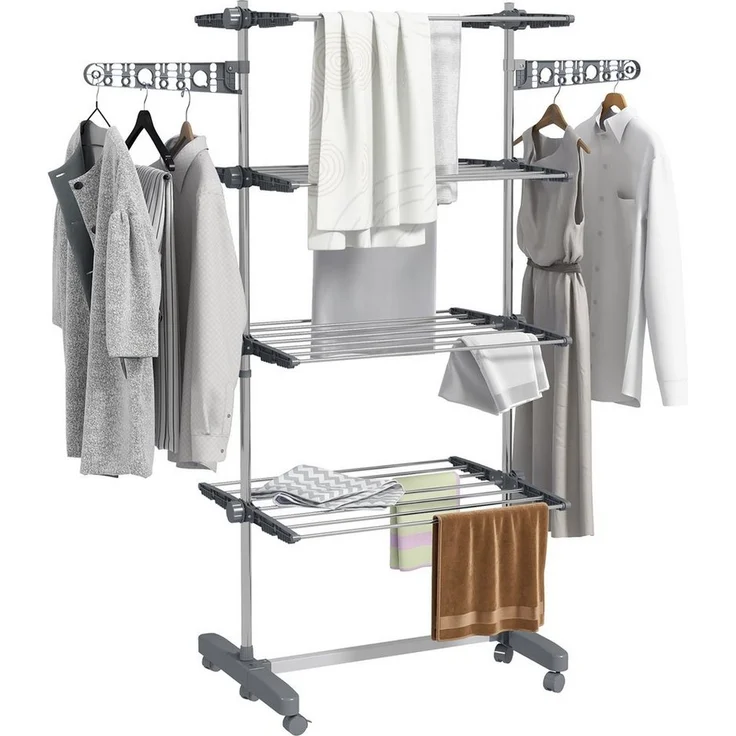HOMCOM WГ¤schestГ¤nder WГ¤schetrockner Turm, Stahl 142 x 55 x 172 cm, Grau, klappbar, für Indoor und Outdoor – Bild 1