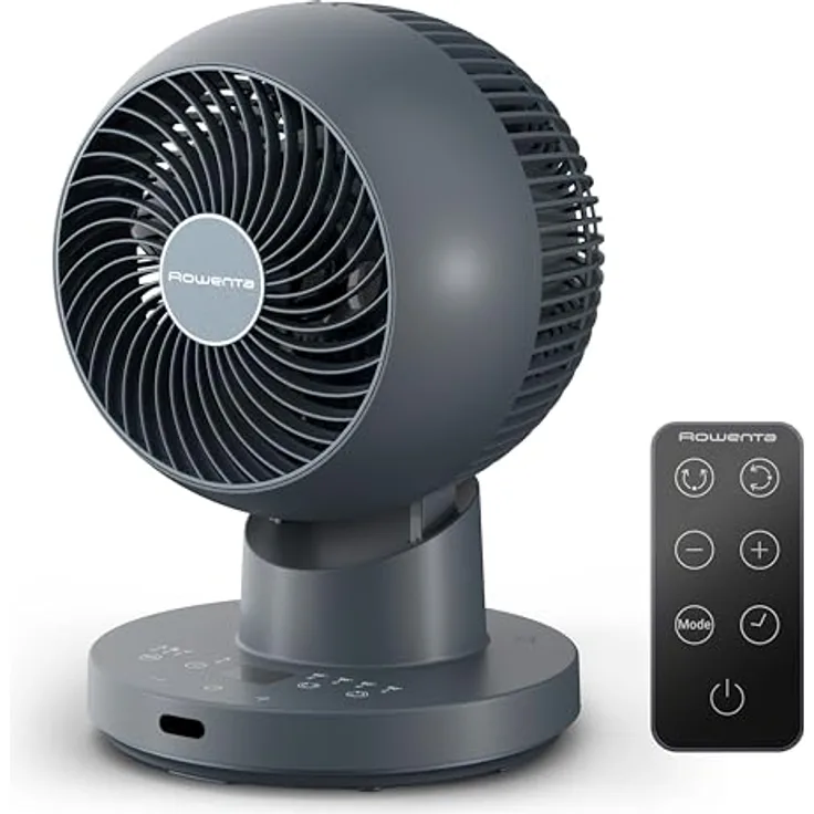 Rowenta Turbo Swift Compact Tischventilator, multidirektionale Schwenkfunktion, 12 Geschwindigkeitsstufen, 12h Timer, kompakt, extrem leise, Blau, QV2540F0