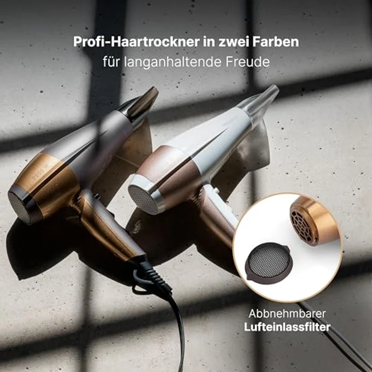 ProfiCare PC-HT 3010 Kompakter Haartrockner, 3 Temperatur--Leistungsstufen, Ionisierungsfunktion, 2 Gebläsestufen, Cool Shot, Braun-Bronze – Bild 6