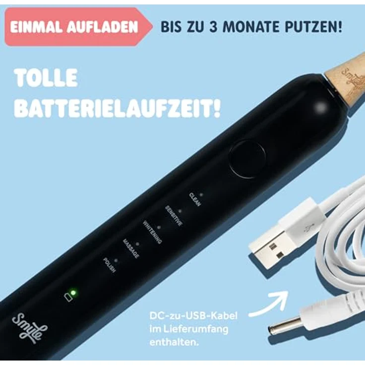 Smyle Schallzahnbürste mit Sensor – 3 Monate Akkulaufzeit, 5 Putzmodi, wasserdicht und intelligente Timer-Funktion (Schwarz) – Elektrische Zahnbürste mit lebenslanger Garantie – Bild 3