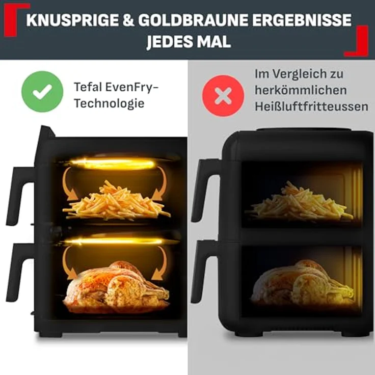 Tefal Heißluftfritteuse EY7528 Easy Fry Crispy Stack, Doppelkammer, platzsparendes Design, 6 L + 4 L – Bild 4