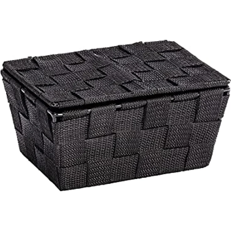 WENKO Aufbewahrungskorb mit Deckel Adria Schwarz - Badkorb, Polypropylen, 19 x 10 x 14 cm, Schwarz – Bild 2