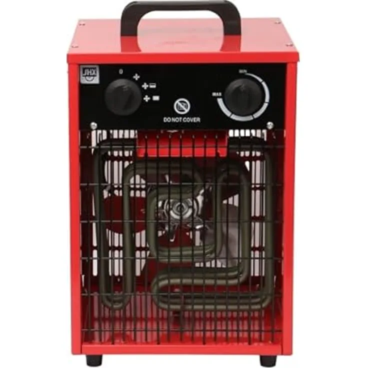 SHX Heizlüfter 5000W SHX310HEAT2022 – 5000 Watt, Heizelement aus rostfreiem Stahl, 3 Betriebsmodi, spritzwassergeschützt, einstellbares Thermostat, Überhitzungsschutz, Tragegriff, rot/schwarz