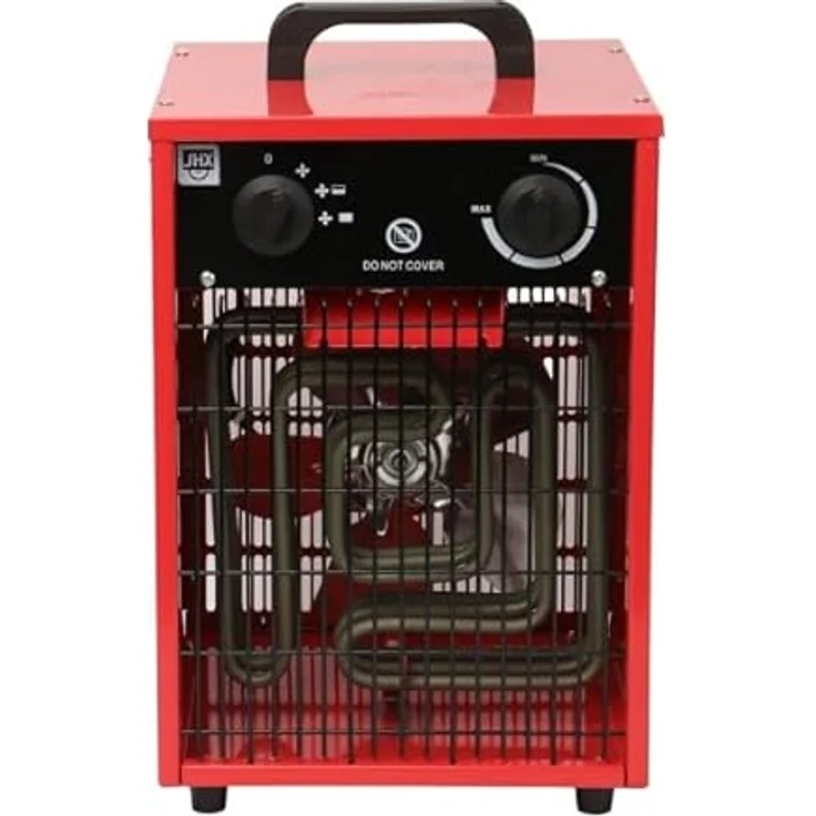 SHX Heizlüfter 5000W SHX310HEAT2022 – 5000 Watt, Heizelement aus rostfreiem Stahl, 3 Betriebsmodi, spritzwassergeschützt, einstellbares Thermostat, Überhitzungsschutz, Tragegriff, rot/schwarz – Bild 1