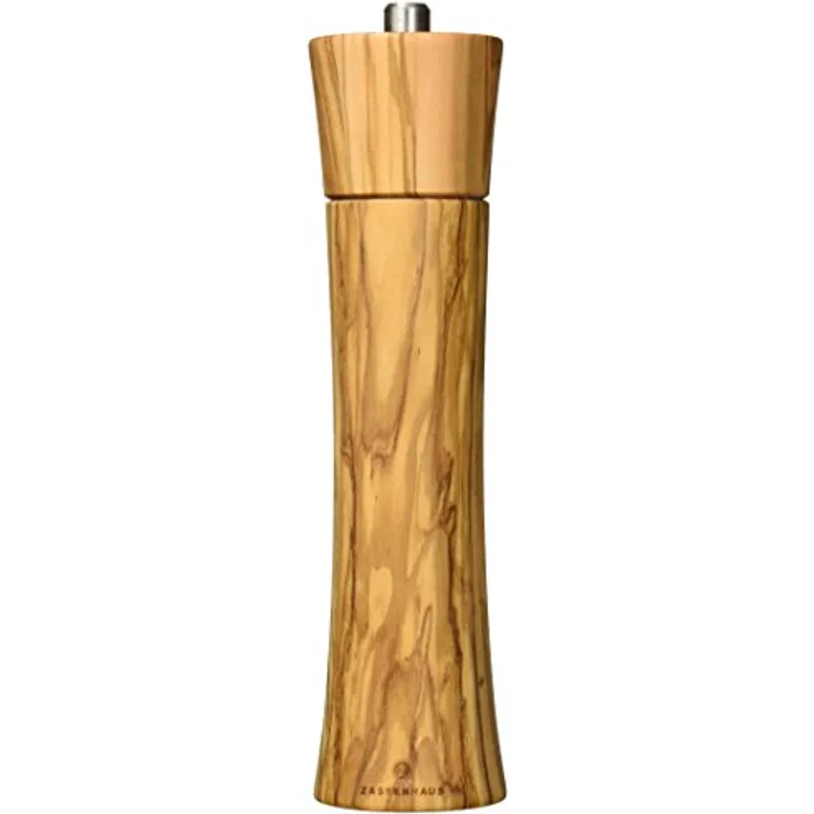Zassenhaus Salzmühle Frankfurt 24 cm, Olivenholz mit stufenlos verstellbarem Hochleistungs-Keramikmahlwerk, befüllt
