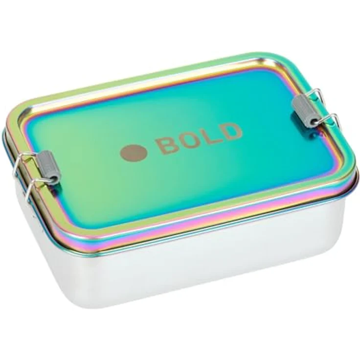 LÄSSIG Bold Lunchbox Edelstahl Rainbow, sichere Brotdose mit Silikondichtung, 17 x 12,5 x 6 cm – Bild 1