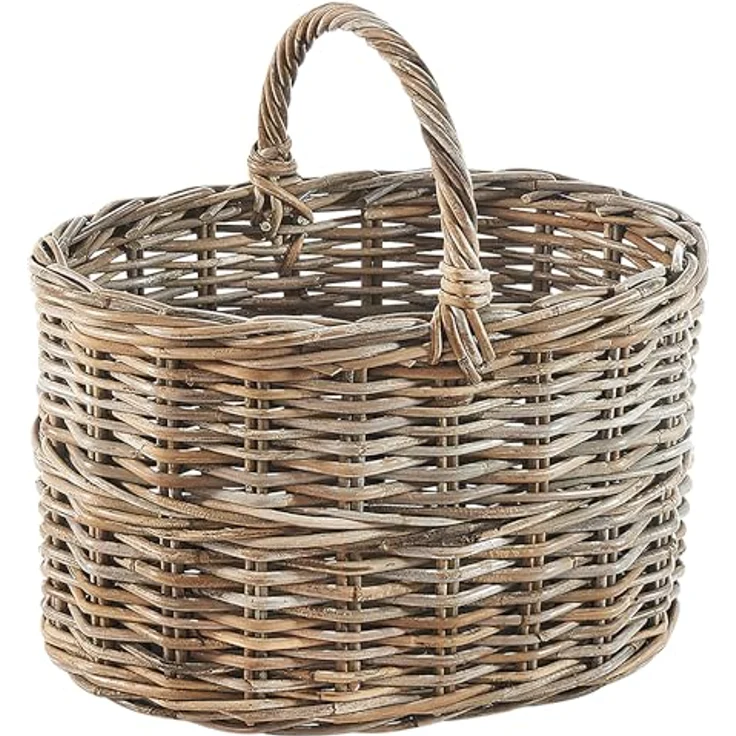 Kobolo Rattankorb Einkaufskorb, oval mit Henkel aus Rattan in kubu Grey, stabil, ca. 46 x 32 x 30/35 cm – Bild 1