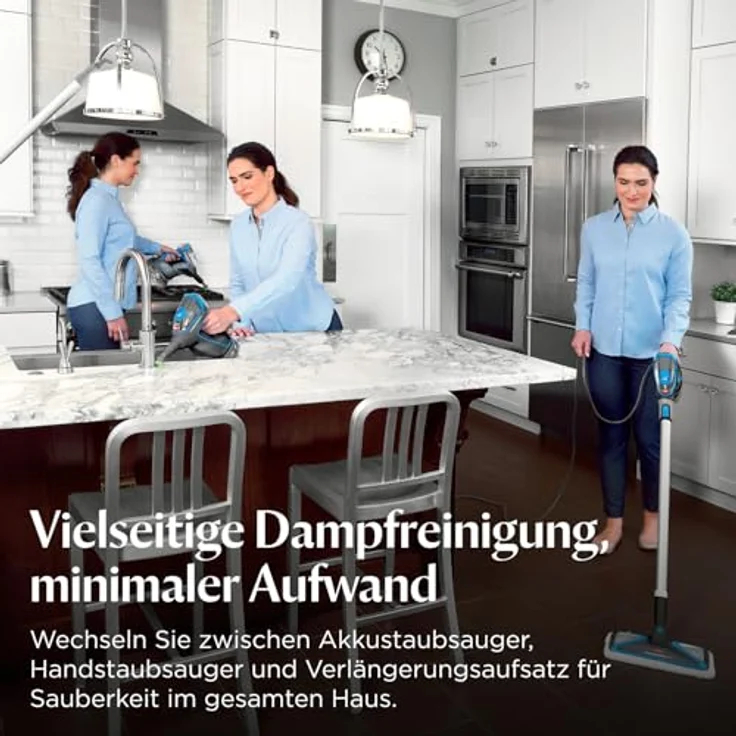 Bissell PowerFresh Slim Steam Dampfreiniger, 3-in-1 Dampfreiniger für Hartböden, Schwarz, Silber – Bild 3