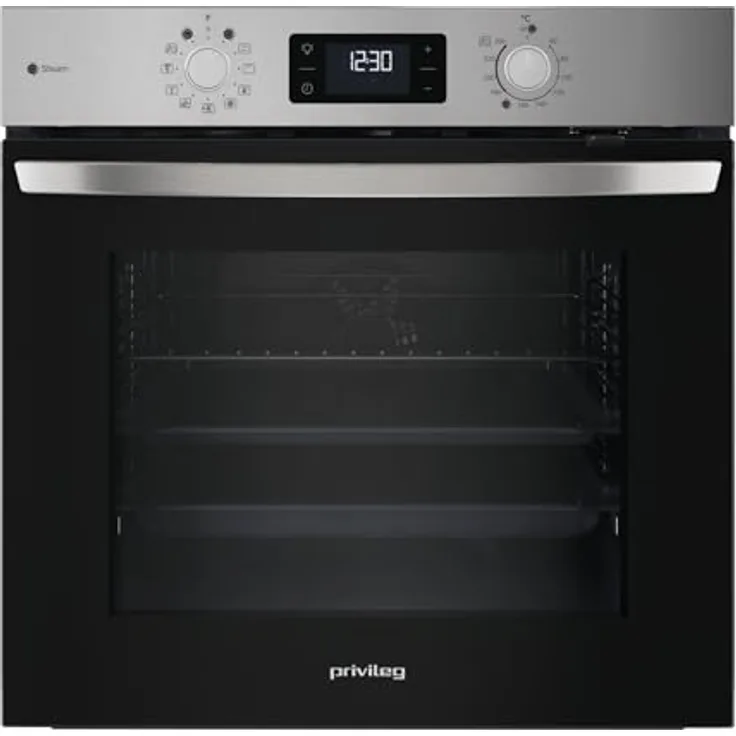 Privileg PBA2S85HU1I Einbau-Heissluftbackofen, 71l, 11 Funktionen, Hydrolyse & Dampffunktionen, Turn&Go, Multi-Level-Kochen, Schwarzglas