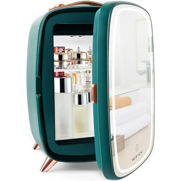 KFO Mini Kosmetik Kühlschrank 6L, Ultra-Leise (20 dB) mit LED-Spiegel und 3 Beleuchtungsmodi, kompakt für Skincare & Make-up, grün – Bild 1