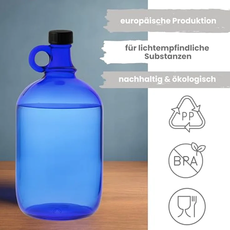 mikken - blaue XXL Glasflasche mit schwarzem Schraubverschluss für 5 Liter zum Selbstbefüllen – Bild 3