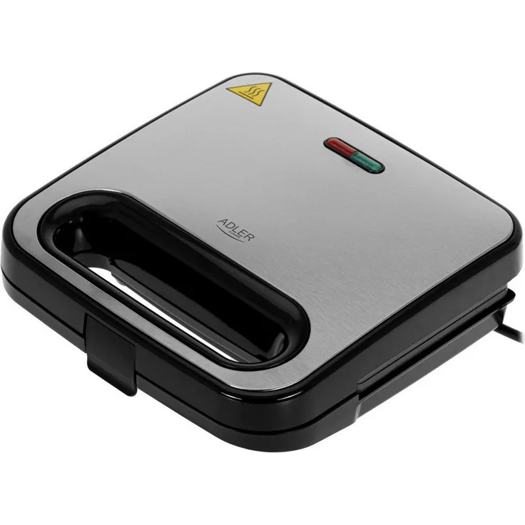 Adler AD 3076 Sandwichmaker, 1000 W mit Antihaftbeschichtung und platzsparendem Design, Silber/Schwarz